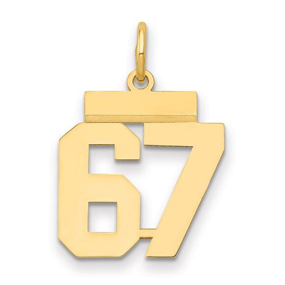 14k Yellow Gold, Athletic Collection, Small Polished Number 67 Pendant - Picture 1 of 3